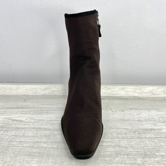 PRADA Donna brown microfiber pointed toe kitten heel ankle boots size 5.5 - Picture 2 of 16